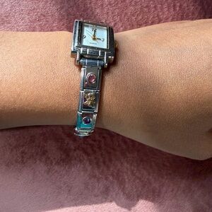 Silver Watch with Charm Gem Accents